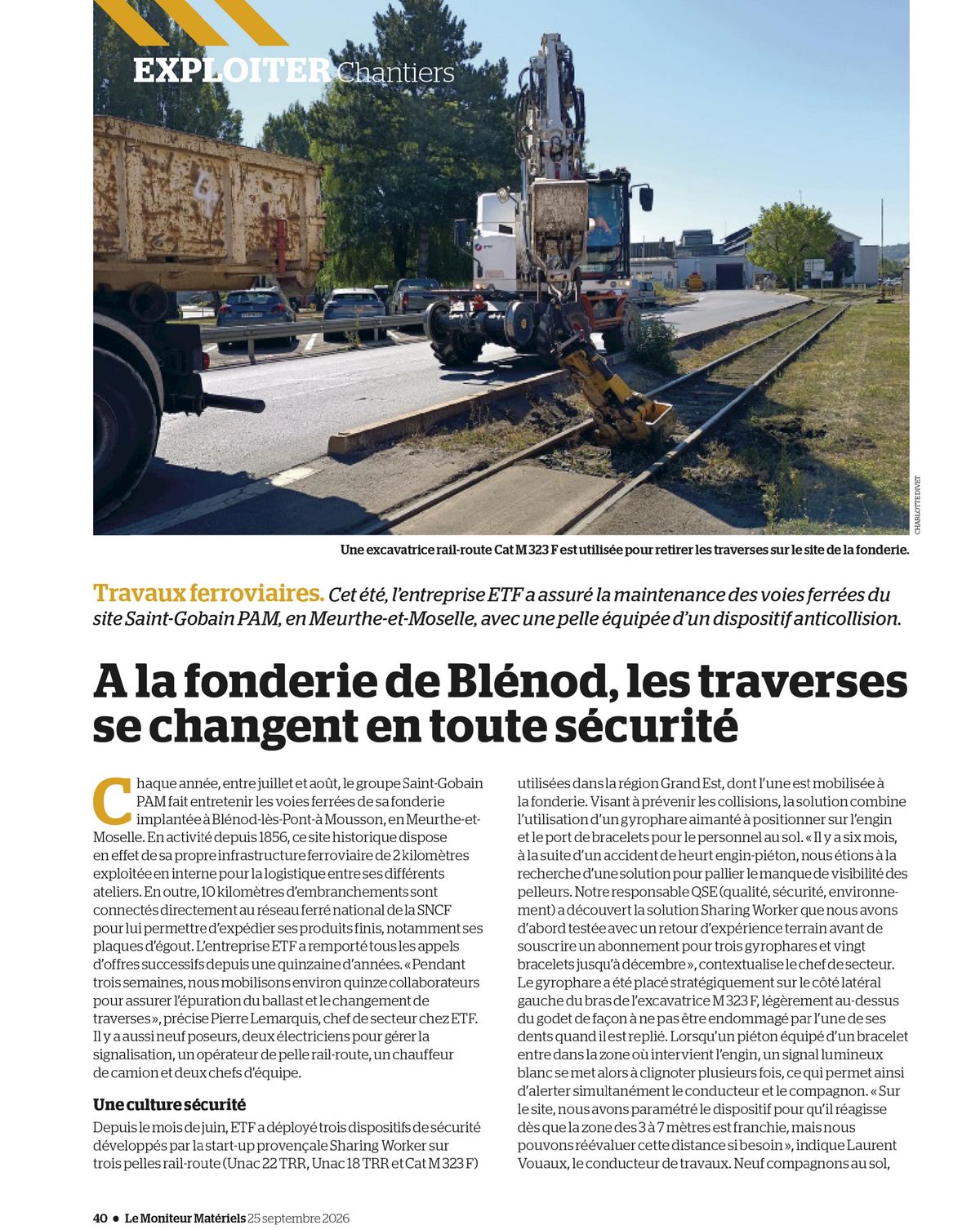 Page 40 du Moniteur Matériels du 25 septembre 2026 : À la fonderie de Blénod, les traverses se changent en toute sécurité